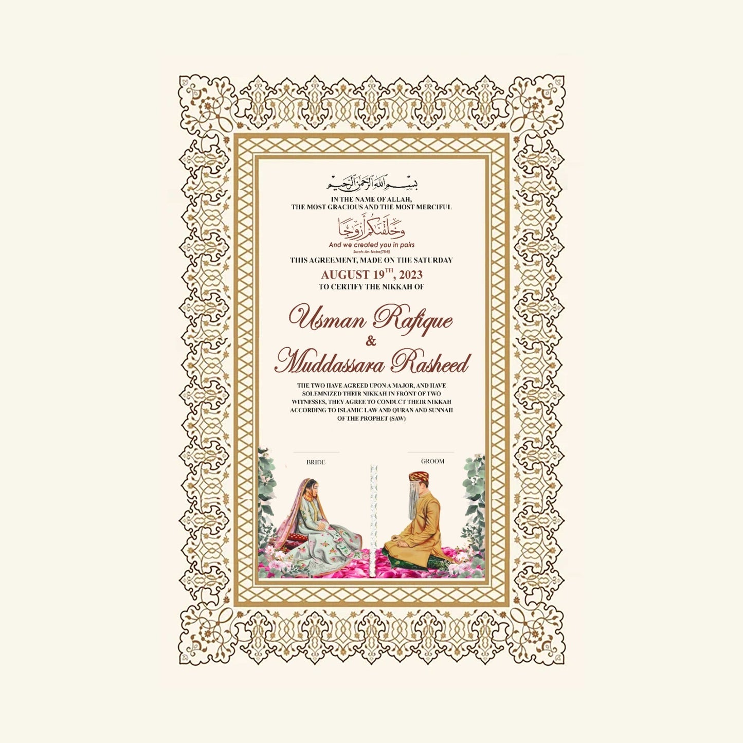Nikkah Certificate with Pvc Frame