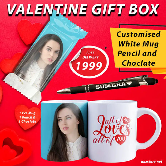VALENTINE GIFT BOX (Customised Mug,Pencil & Choclate)